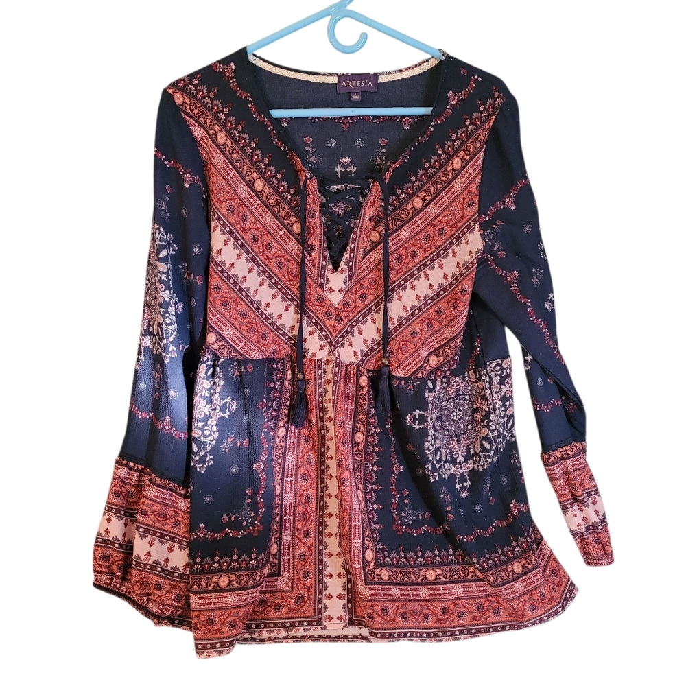 Artesia mixed print bohemian empire waist top - L.             G51